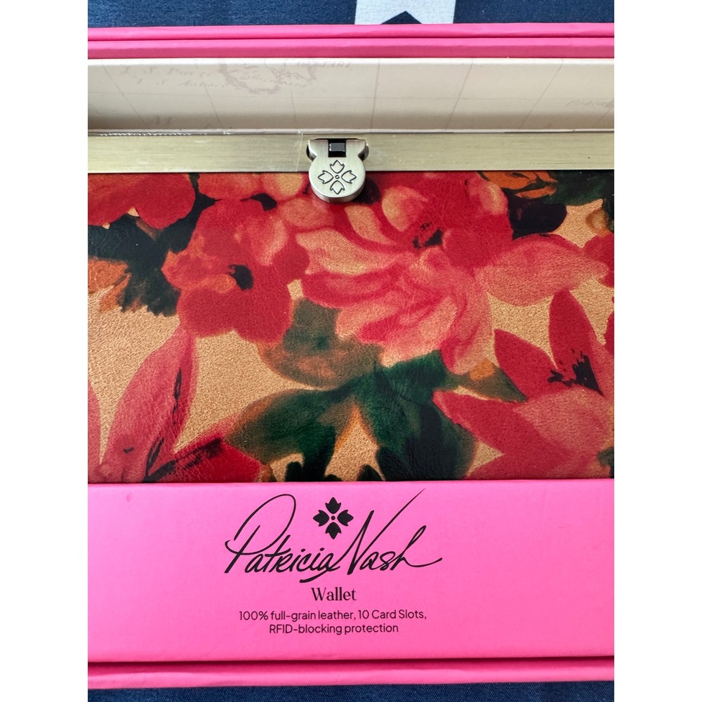 Patricia Nash Floral Leather Frame Wallet RFID Blocking 10 Card Slots NWOT - Picture 7 of 7